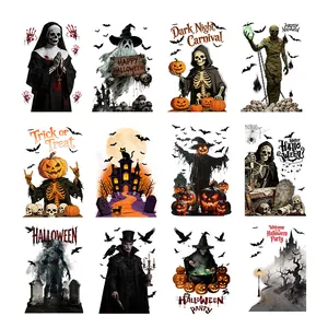 Collection of 12 creative Halloween static window stickers with spooky character designs