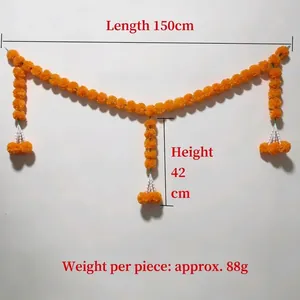 Handmade artificial orange marigold flower garland string for Indian festival decoration