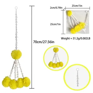 Artificial yellow marigold garland decoration detail showing dimensions and weight