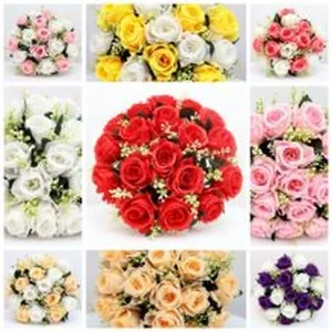 Colorful artificial rose bouquets in multiple shades for festive home and wedding decor