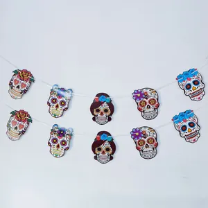 Mexican Day Of The Dead Decoration Banner Colorful Sugar Skull Garland Vintage Halloween Party Supplies Horror Hanging Ornament