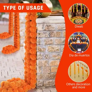 Orange marigold flower garland decorations for Diwali and Day of the Dead festivals