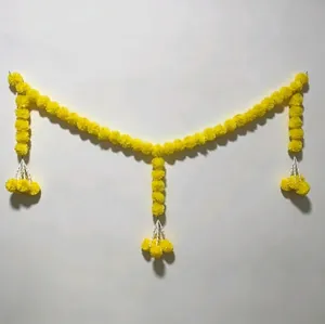 Vibrant bright yellow artificial marigold flower garland for Indian festival decor