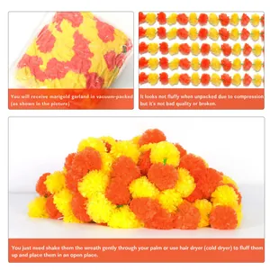 Artificial marigold garland strings for Day of the Dead and Halloween home party decoration.