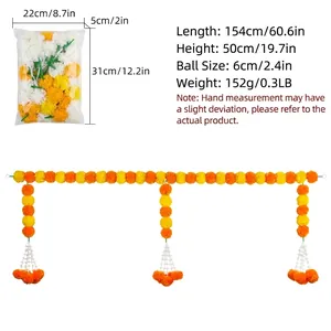Artificial marigold flower garland with detailed size measurements for festival decoration