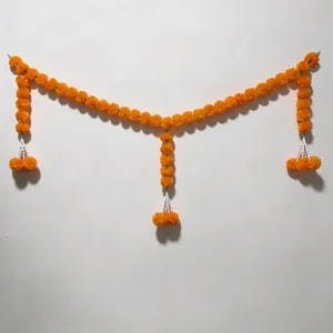 Handmade vibrant orange artificial marigold garland for Diwali and Indian festive decoration