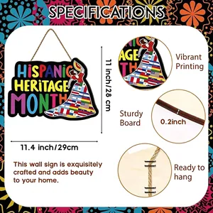 Détail de la plaque en bois Hispanic Heritage Month avec dimensions et qualité