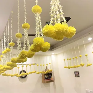 Yellow marigold jasmine garlands for festive Indian wedding ceiling and home party decor