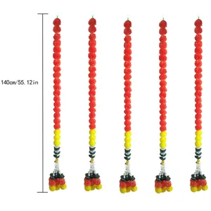 Set of five 140cm vibrant red and yellow marigold garlands for Day of the Dead decoration