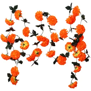 Artificial Marigold Flower Garland Mexican Day Of The Dead Decor Orange Cempasuchil Vine For Halloween Party Home Decoration