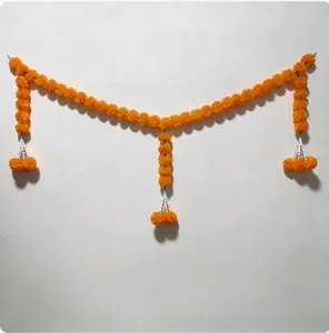 Vibrant orange artificial marigold garland for Day of the Dead and Diwali festival decoration