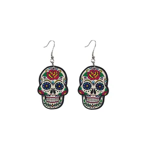 Boucles d'oreilles pendantes tête de mort colorée style punk pour hommes et femmes