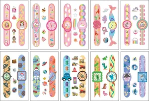 Set of 10 colorful children's temporary tattoo stickers with cartoon watch designs