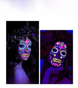 Neon glitter face tattoo stickers for Day of the Dead Halloween party makeup effects