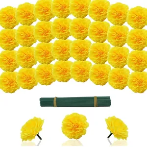 Ensemble de têtes de soucis artificiels jaunes avec tiges pour décoration de fête