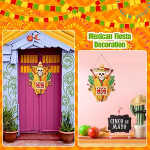 Plaque en bois tête de mort suspendue pour décoration de fête mexicaine maison