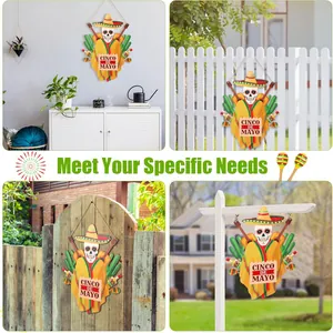 Panneau suspendu en bois squelette mexicain pour décoration de fête Cinco de Mayo