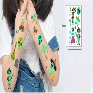 Cartoon Day of the Dead luminous temporary tattoo stickers for kids birthday party.