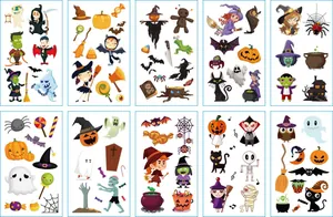 Colorful 10-sheet Halloween temporary tattoos set for kids with ghosts and pumpkins