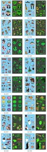 Catalogo di 16 set di tatuaggi temporanei luminosi per Halloween e Giorno dei Morti.