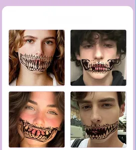 Adesivi per tatuaggi facciali spaventosi di Halloween con denti da mostro horror