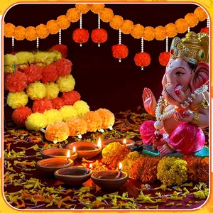 Vibrant orange and yellow artificial marigold flower garlands for festive home decoration