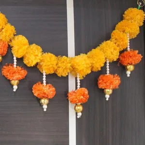 Artificial orange and yellow marigold flower garland for Halloween and festive door decoration
