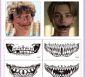 Tatuaggi temporanei di Halloween per il viso con spaventosi denti di mostro e scheletro