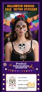 Day of the Dead sugar skull face tattoo stickers for Halloween cosplay makeup