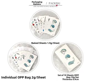 Detail of packaging options for waterproof cartoon whale temporary tattoos for kids
