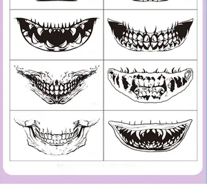 Adesivi per tatuaggi temporanei bocca Halloween bianco e nero per trucco viso spaventoso
