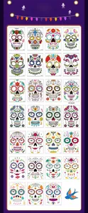 Collection of Day of the Dead sugar skull face tattoo stickers in various designs