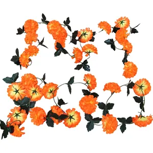 Vibrant orange artificial marigold flower garlands for Day of the Dead decorations