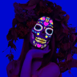 Neon fluorescent Day of the Dead face tattoo stickers for Halloween parties