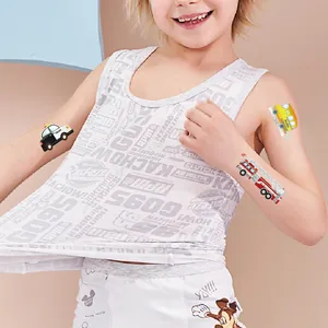 Detail view of children's temporary tattoo stickers with cartoon vehicle designs.