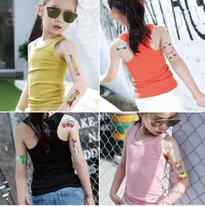 Variety of colorful cartoon car and train tattoo stickers for children's skin decoration