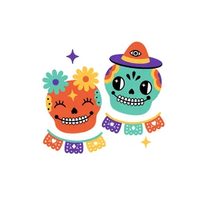 Tatouages temporaires de crânes mexicains de la Fête des Morts avec fleurs de soucis