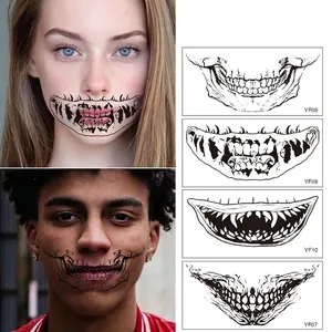Waterproof Halloween Day of the Dead skeleton mouth face tattoo stickers for cosplay