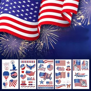 Independence Day temporary tattoos featuring American flag and patriotic symbols for kids.