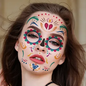 Waterproof Day of the Dead face tattoo stickers for Halloween masquerade party makeup