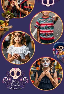 Kids temporary tattoos for Day of the Dead celebration with skull designs