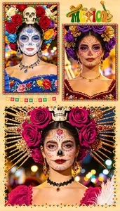 Detailed macro view of matte Day of the Dead face tattoo stickers for Halloween festival