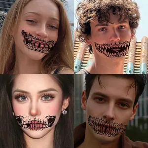 Scary Halloween mouth temporary face tattoo stickers set for waterproof party makeup