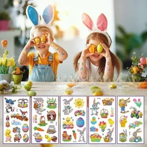 Colorful cartoon Easter temporary tattoo stickers set for kids with bunnies and eggs
