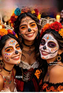 Colorful Day of the Dead face stickers and temporary tattoos for Halloween makeup
