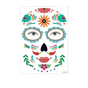 Colorful Day of the Dead sugar skull temporary face tattoo sticker for Halloween party