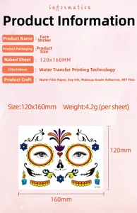 Detailed specifications for Day of the Dead waterproof face tattoo sticker sheet