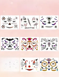 Collection of nine colorful Day of the Dead and Halloween waterproof face tattoo stickers