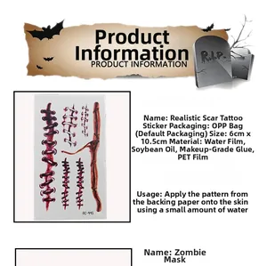 Detailed specifications of Halloween horror stitch wound temporary tattoo stickers set