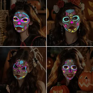 Fluorescent Day of the Dead face tattoo stickers for Halloween party makeup decorations